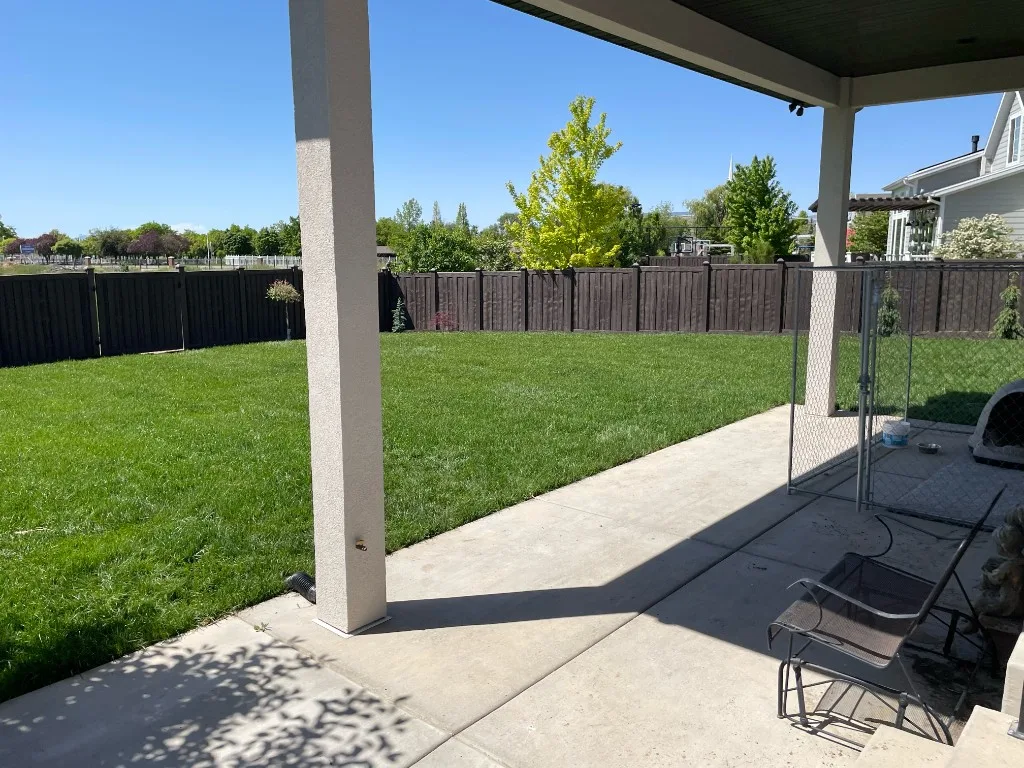 Backyard Sod — After — A full backyard lawn install with clean lines against the existing privacy fence.
